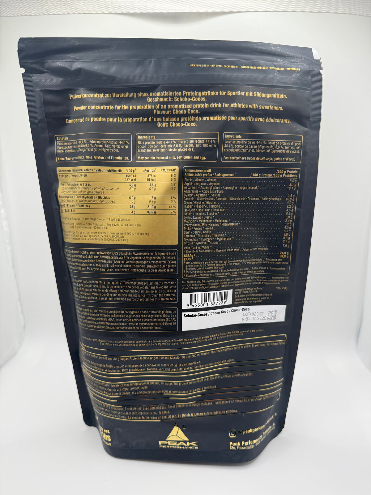 PEAK Vegan Protein Isolate 750g