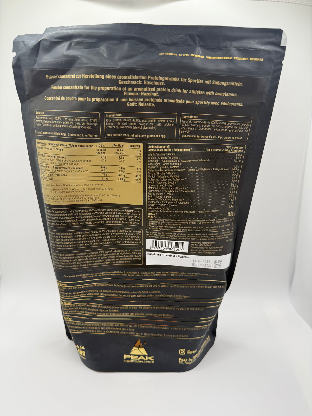 PEAK Vegan Protein Isolate 750g